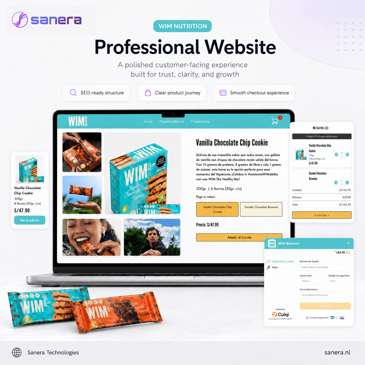 Wim Nutrition storefront with product pages and checkout